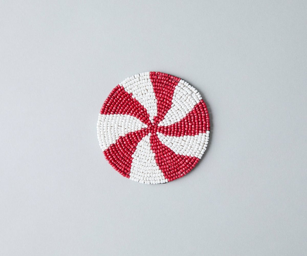 Handmade Beaded Christmas Coaster | Festive Red & White Decor by Payton James - Liza Pruitt