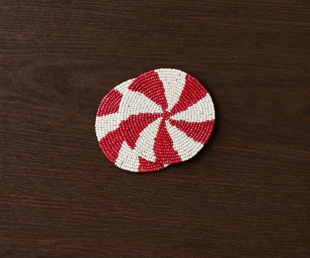 Handmade Beaded Christmas Coaster | Festive Red & White Decor by Payton James - Liza Pruitt
