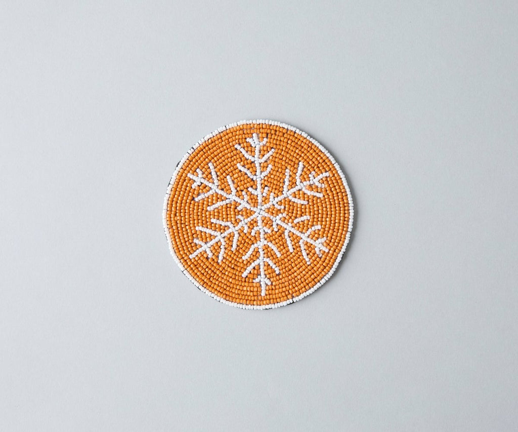 Handmade Beaded Christmas Snowflakes Coasters, White and Yellow Beads, Payton James Holiday Table Decor, Elegant Centerpiece Gift Idea - Liza Pruitt