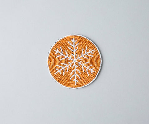Handmade Beaded Christmas Snowflakes Coasters, White and Yellow Beads, Payton James Holiday Table Decor, Elegant Centerpiece Gift Idea - Liza Pruitt