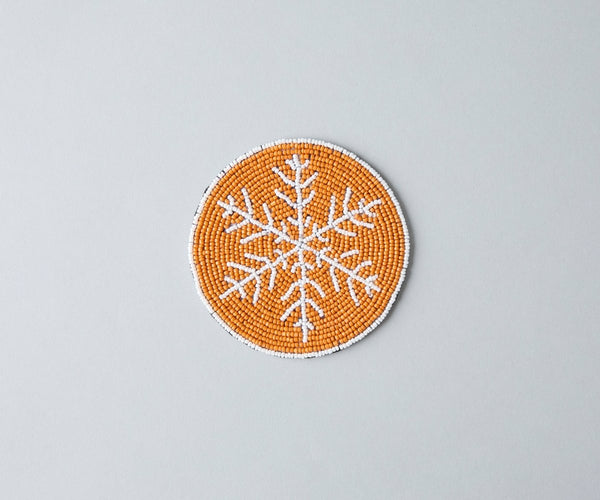 Handmade Beaded Christmas Snowflakes Coasters, White and Yellow Beads, Payton James Holiday Table Decor, Elegant Centerpiece Gift Idea - Liza Pruitt