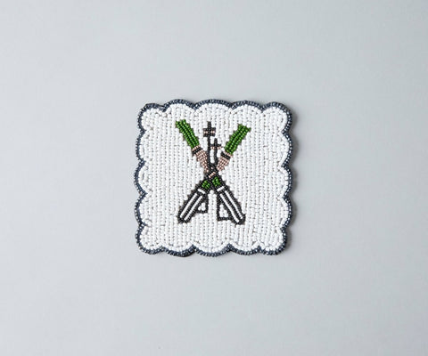 Handmade Beaded Ski Coaster with Pearls – Elegant Black, White, and Green Coaster for Tableware & Home Decor - Liza Pruitt