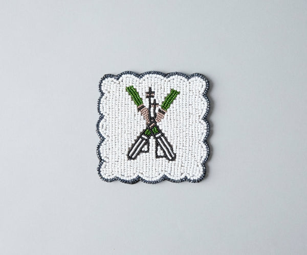 Handmade Beaded Ski Coaster with Pearls – Elegant Black, White, and Green Coaster for Tableware & Home Decor - Liza Pruitt