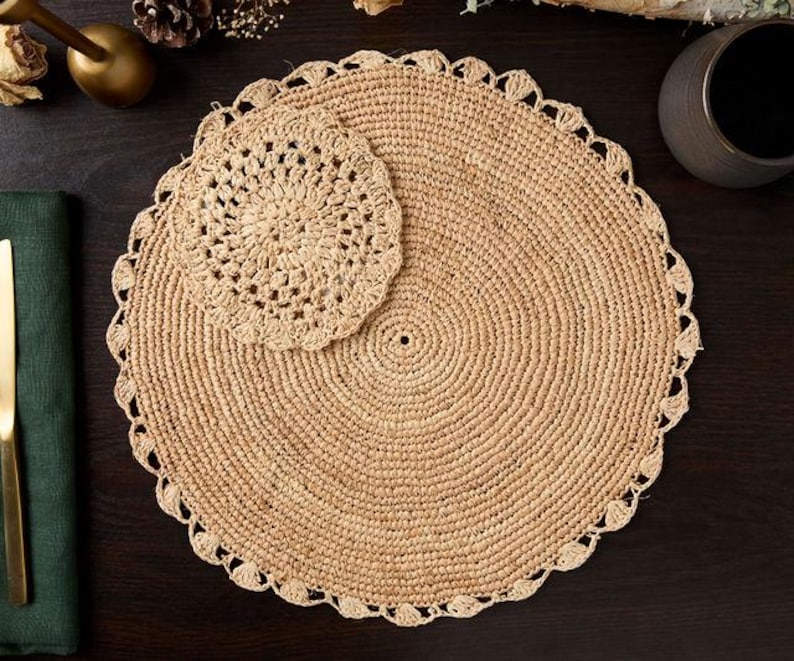 Handmade Raffia Woven Placemat – Round Table Mats for Kitchen Dining Table Top Rug Mats & Dinner Table Mates - Liza Pruitt