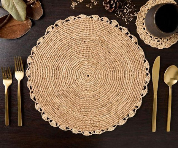 Handmade Raffia Woven Placemat – Round Table Mats for Kitchen Dining Table Top Rug Mats & Dinner Table Mates - Liza Pruitt