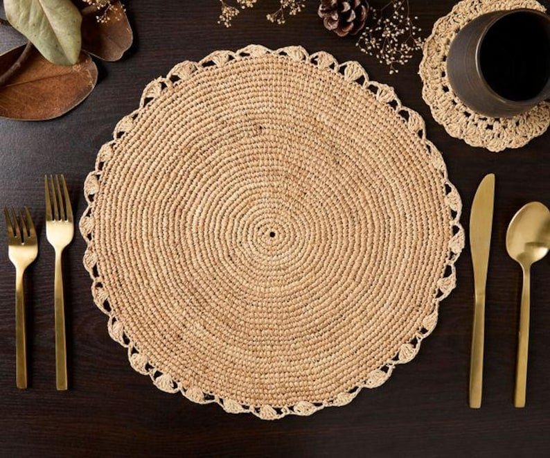 Handmade Raffia Woven Placemat – Round Table Mats for Kitchen Dining Table Top Rug Mats & Dinner Table Mates - Liza Pruitt