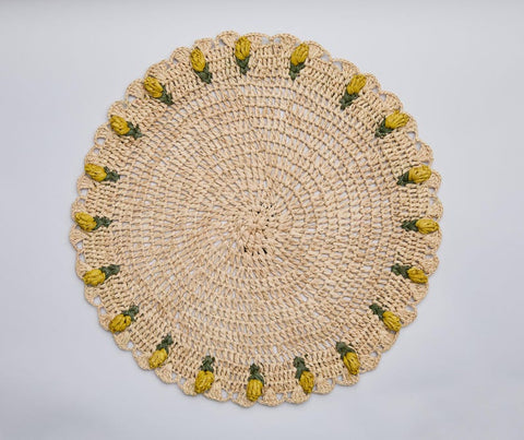 Handmade Tulip Placemat – Raffia Crochet Floral Table Mat – Spring & Easter Table Decor – Artisan Tableware – Boho Dining Accent - Liza Pruitt