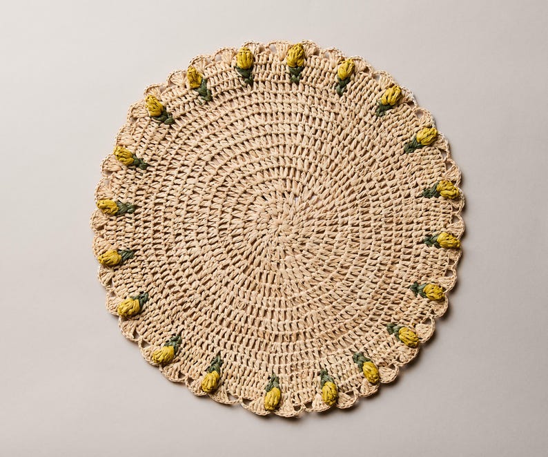 Handmade Tulip Placemat – Raffia Crochet Floral Table Mat – Spring & Easter Table Decor – Artisan Tableware – Boho Dining Accent - Liza Pruitt