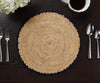 Handwoven Aura Blue Edge Placemat - Rustic Woven Raffia Tabletop Decor - Liza Pruitt