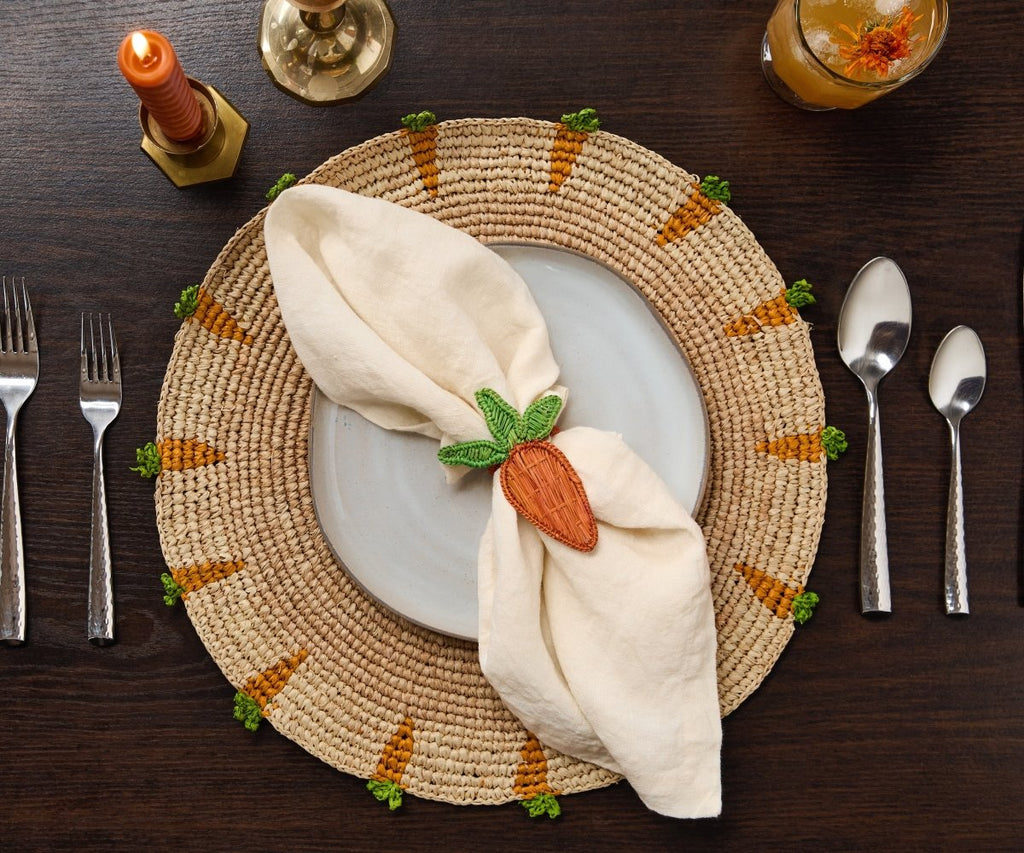 Handwoven Carrot Round Raffia Placemat – Artisan Table Décor - Liza Pruitt