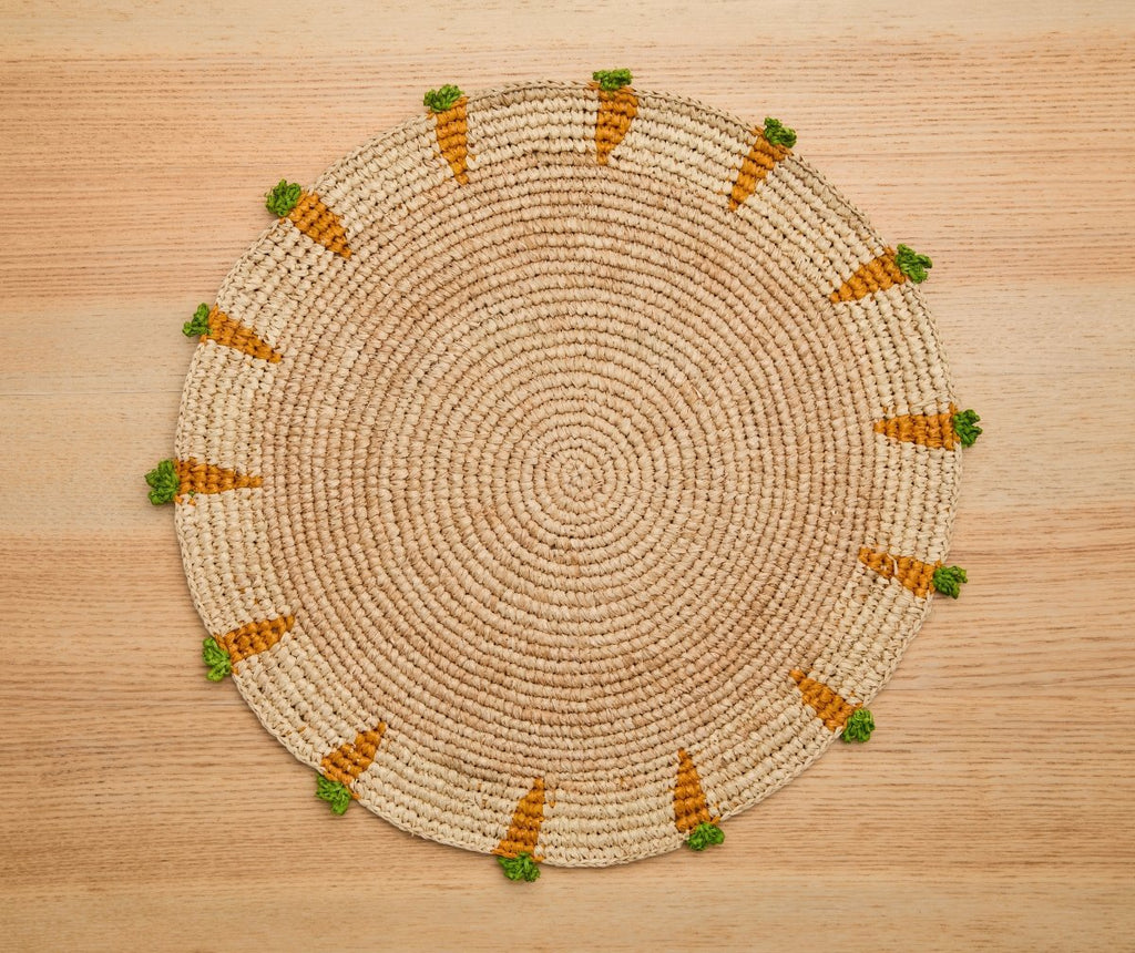 Handwoven Carrot Round Raffia Placemat – Artisan Table Décor - Liza Pruitt