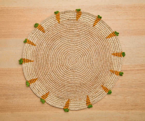 Handwoven Carrot Round Raffia Placemat – Artisan Table Décor - Liza Pruitt