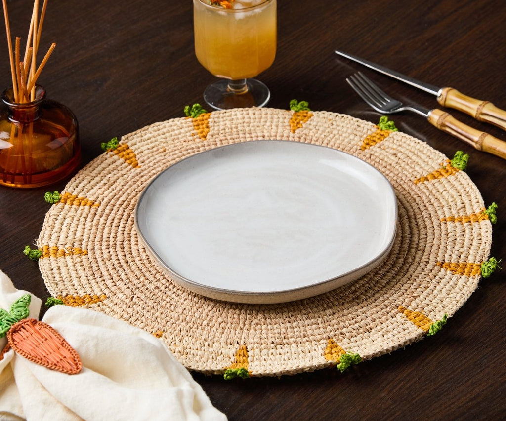 Handwoven Carrot Round Raffia Placemat – Artisan Table Décor - Liza Pruitt