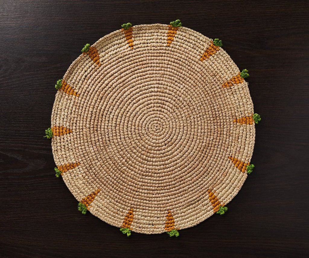 Handwoven Carrot Round Raffia Placemat – Artisan Table Décor - Liza Pruitt