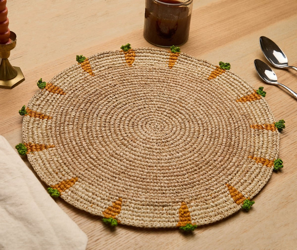 Handwoven Carrot Round Raffia Placemat – Artisan Table Décor - Liza Pruitt