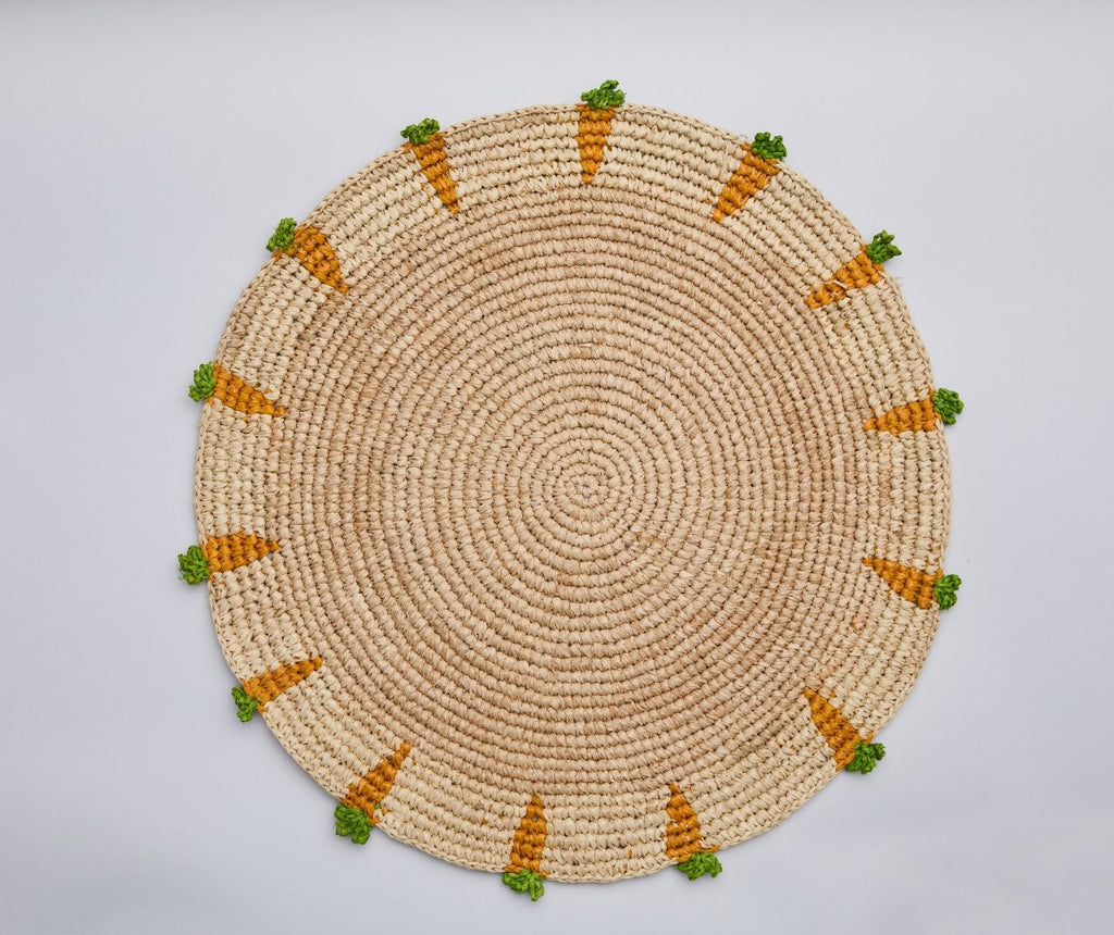 Handwoven Carrot Round Raffia Placemat – Artisan Table Décor - Liza Pruitt