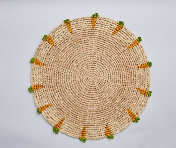 Handwoven Carrot Round Raffia Placemat – Artisan Table Décor - Liza Pruitt