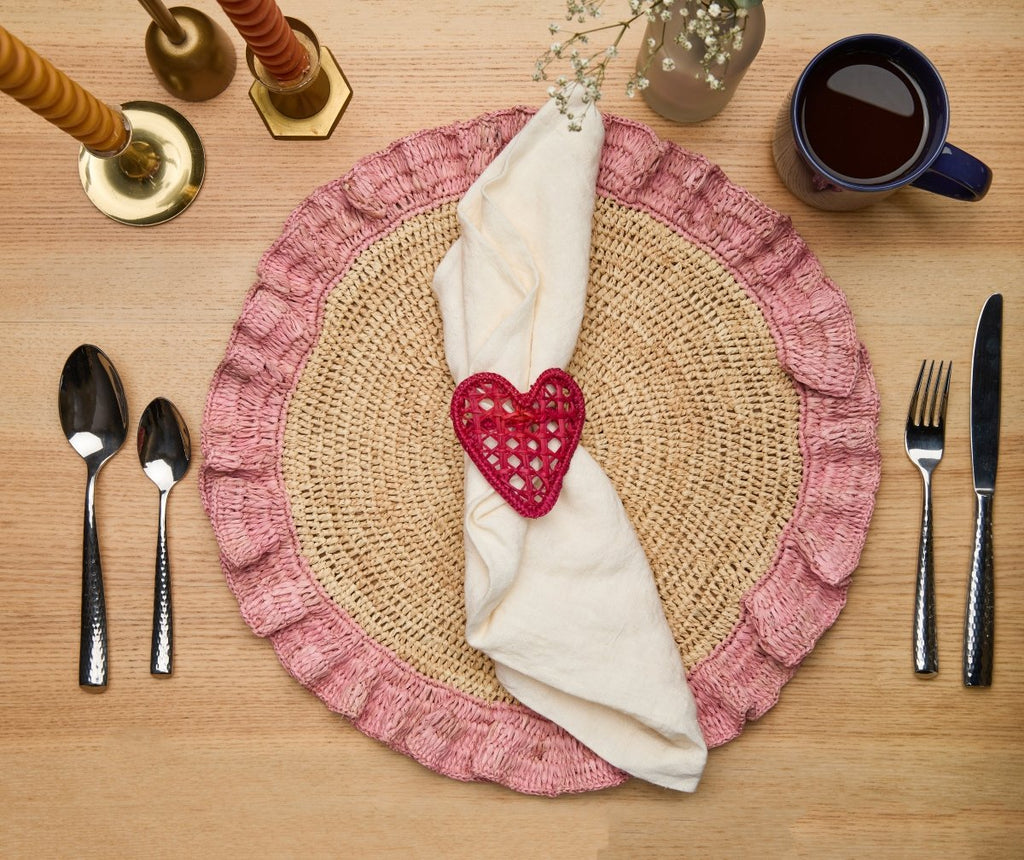 Handwoven Heart Napkin Rings – Set of 4 Palm Napkin Holders - Liza Pruitt