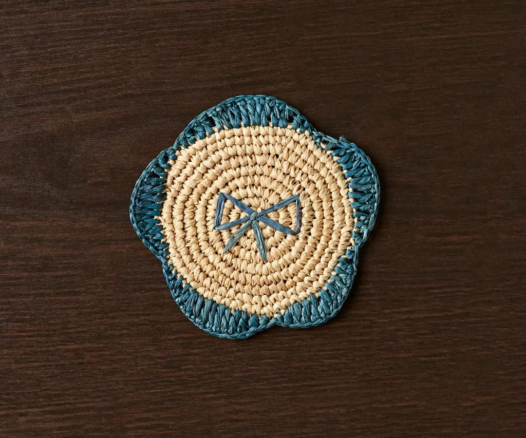 Handwoven Raffia Fringe Coaster by Payton James – Bohemian Candle Mat, Rustic Table Decor, Natural Raffia Palm - Liza Pruitt