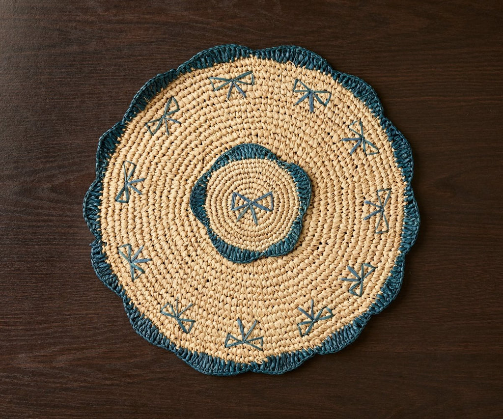 Handwoven Raffia Fringe Coaster by Payton James – Bohemian Candle Mat, Rustic Table Decor, Natural Raffia Palm - Liza Pruitt