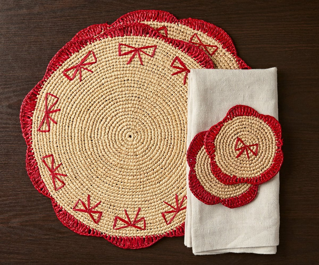 Handwoven Raffia Fringe Coaster by Payton James – Bohemian Candle Mat, Rustic Table Decor, Natural Raffia Palm - Liza Pruitt