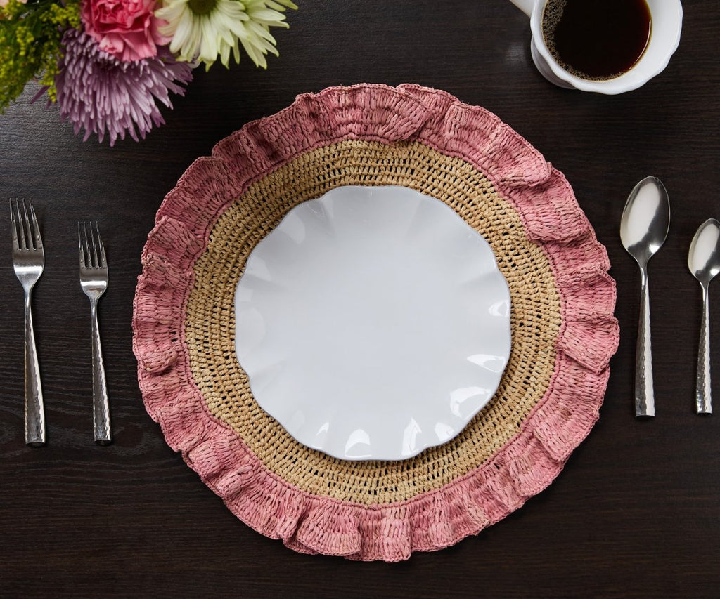 Handwoven Raffia Ruffle Placemat – Boho Chic Table Décor – Summer Table Accent - Liza Pruitt