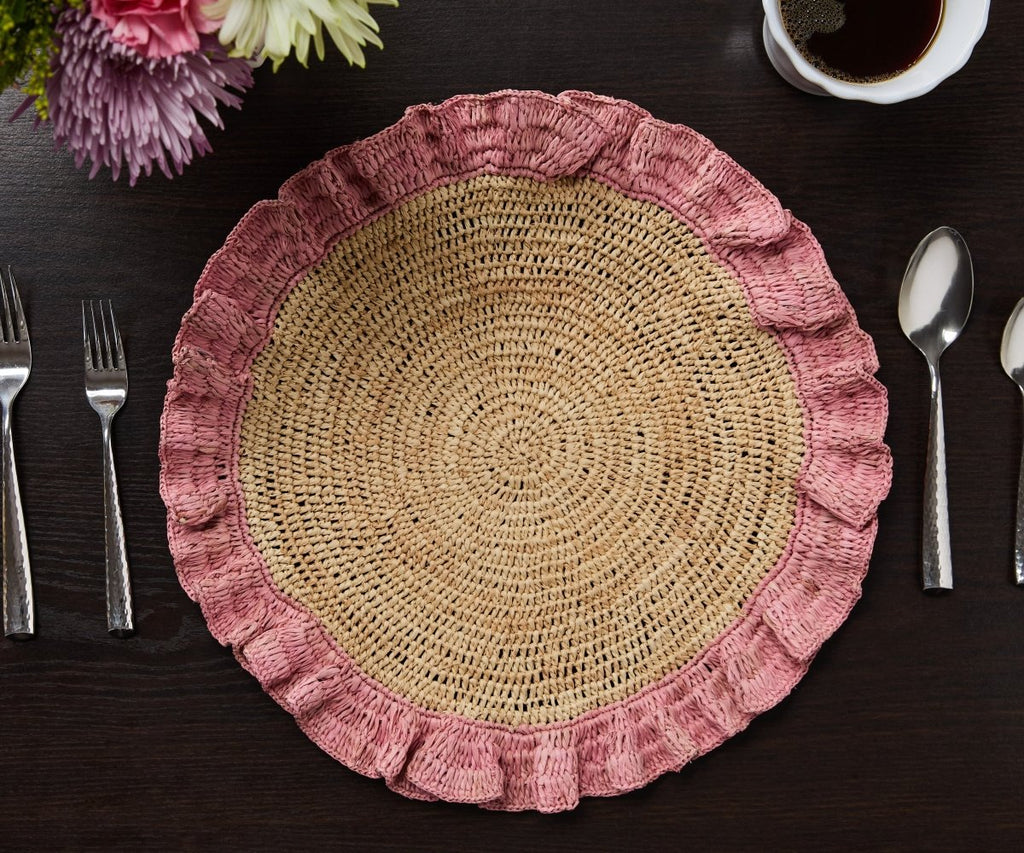 Handwoven Raffia Ruffle Placemat – Boho Chic Table Décor – Summer Table Accent - Liza Pruitt