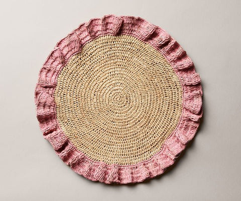Handwoven Raffia Ruffle Placemat – Boho Chic Table Décor – Summer Table Accent - Liza Pruitt