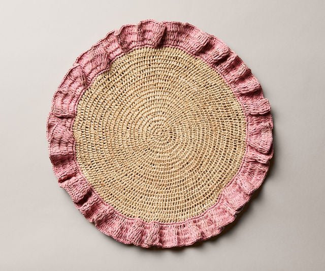 Handwoven Raffia Ruffle Placemat – Boho Chic Table Décor – Summer Table Accent - Liza Pruitt