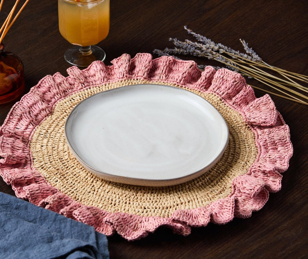 Handwoven Raffia Ruffle Placemat – Boho Chic Table Décor – Summer Table Accent - Liza Pruitt