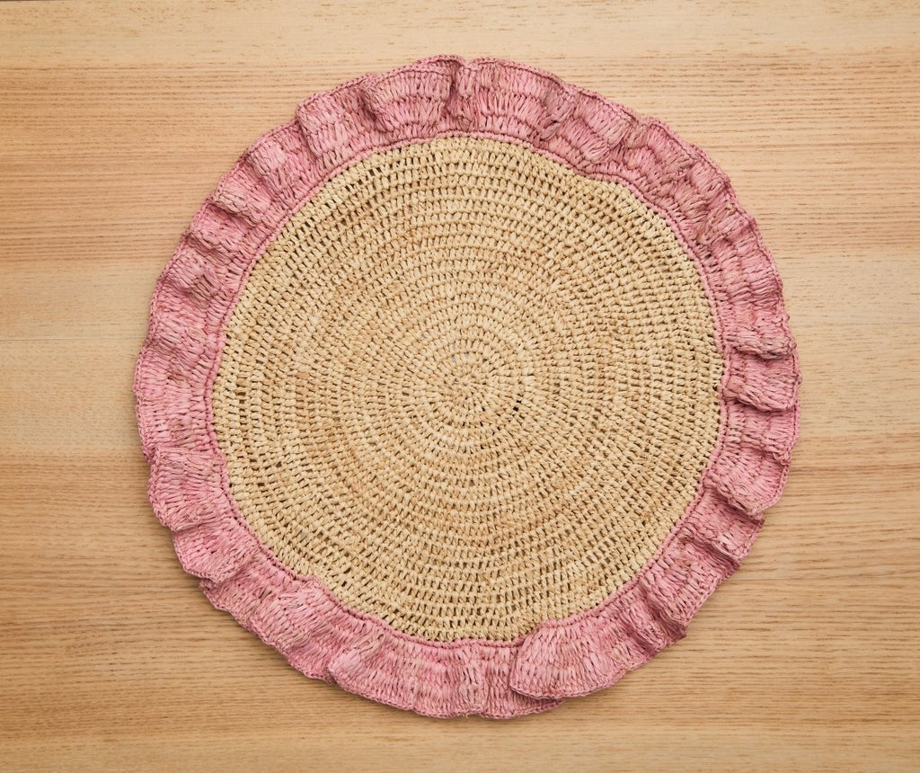 Handwoven Raffia Ruffle Placemat – Boho Chic Table Décor – Summer Table Accent - Liza Pruitt