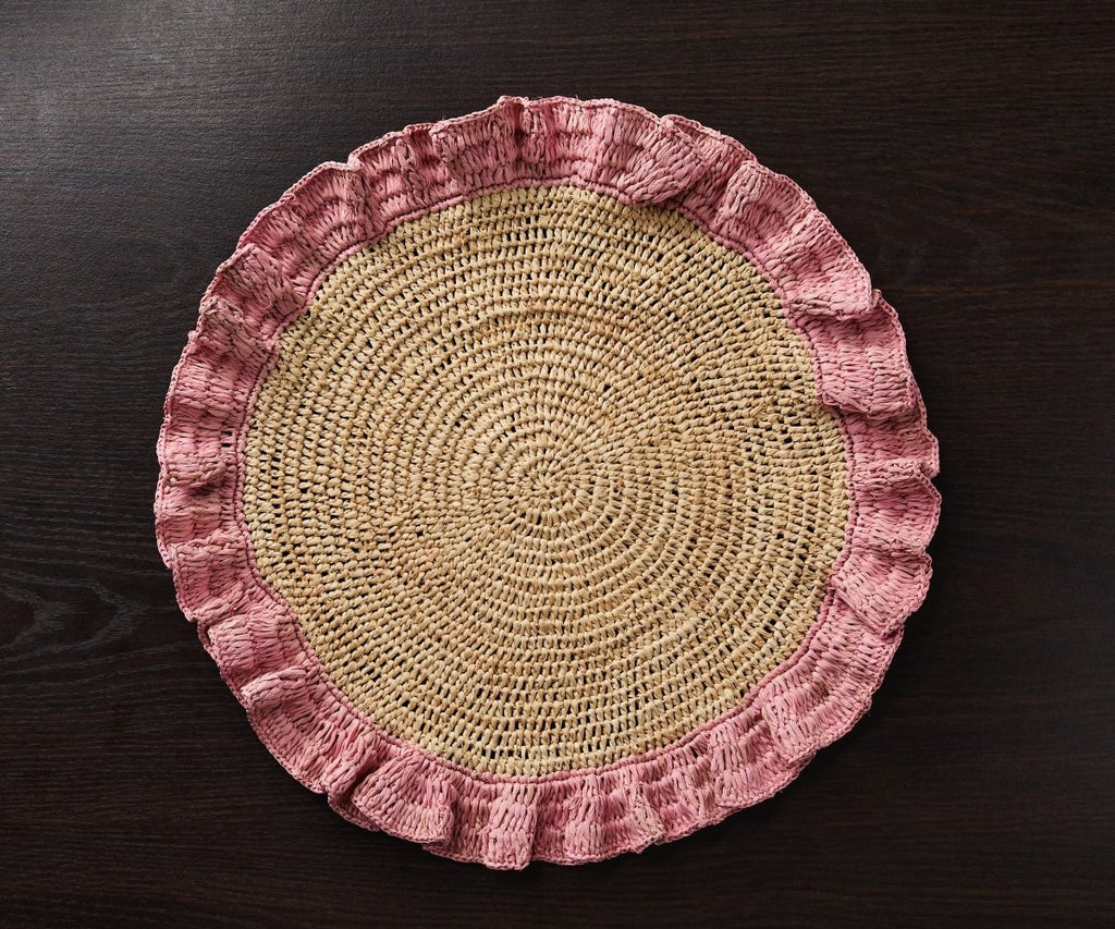 Handwoven Raffia Ruffle Placemat – Boho Chic Table Décor – Summer Table Accent - Liza Pruitt