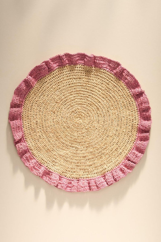 Handwoven Raffia Ruffle Placemat – Boho Chic Table Décor – Summer Table Accent - Liza Pruitt