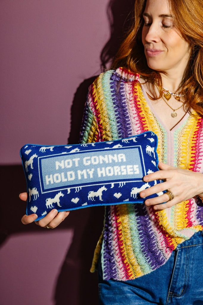 Hold My Horses Needlepoint Pillow - Liza Pruitt