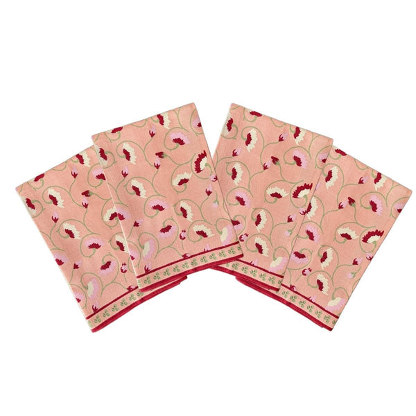 La Leccia Floral Cotton Napkin Set, Dark Pink - Liza Pruitt