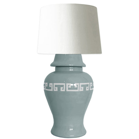 Lamb's Ear Blue Greek Key Ginger Jar Lamp - Liza Pruitt