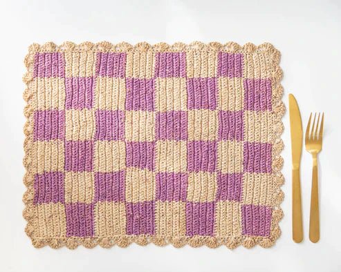 Lavender checked Placemat, Rectangular raffia tabletop - Liza Pruitt