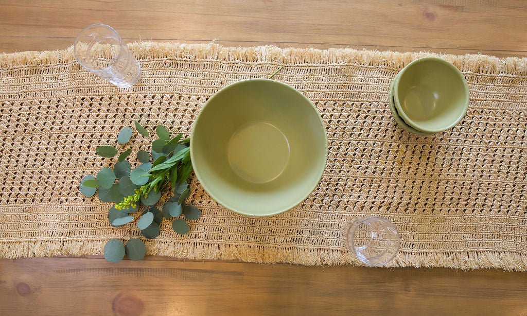 Lazio Crochet Raffia Table Runner, Woven Tabletop - Liza Pruitt