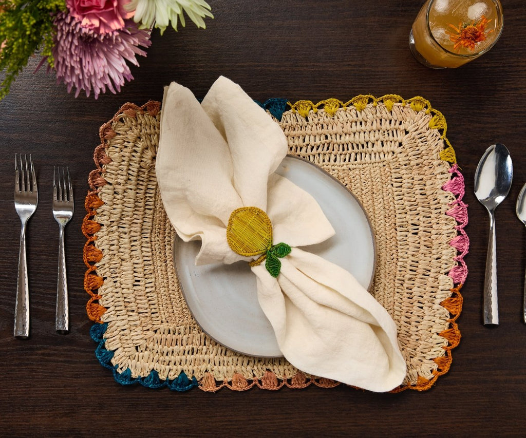 Lemon Napkin Ring – 3.5” Handwoven Iraca Palm – Artisan Summer Table Decor from Colombia - Liza Pruitt