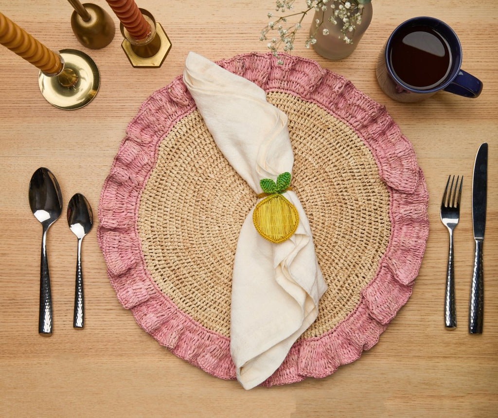 Lemon Napkin Ring – 3.5” Handwoven Iraca Palm – Artisan Summer Table Decor from Colombia - Liza Pruitt