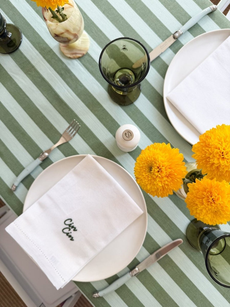 Lido Stripe Cotton Table Runner in Oliva - Liza Pruitt