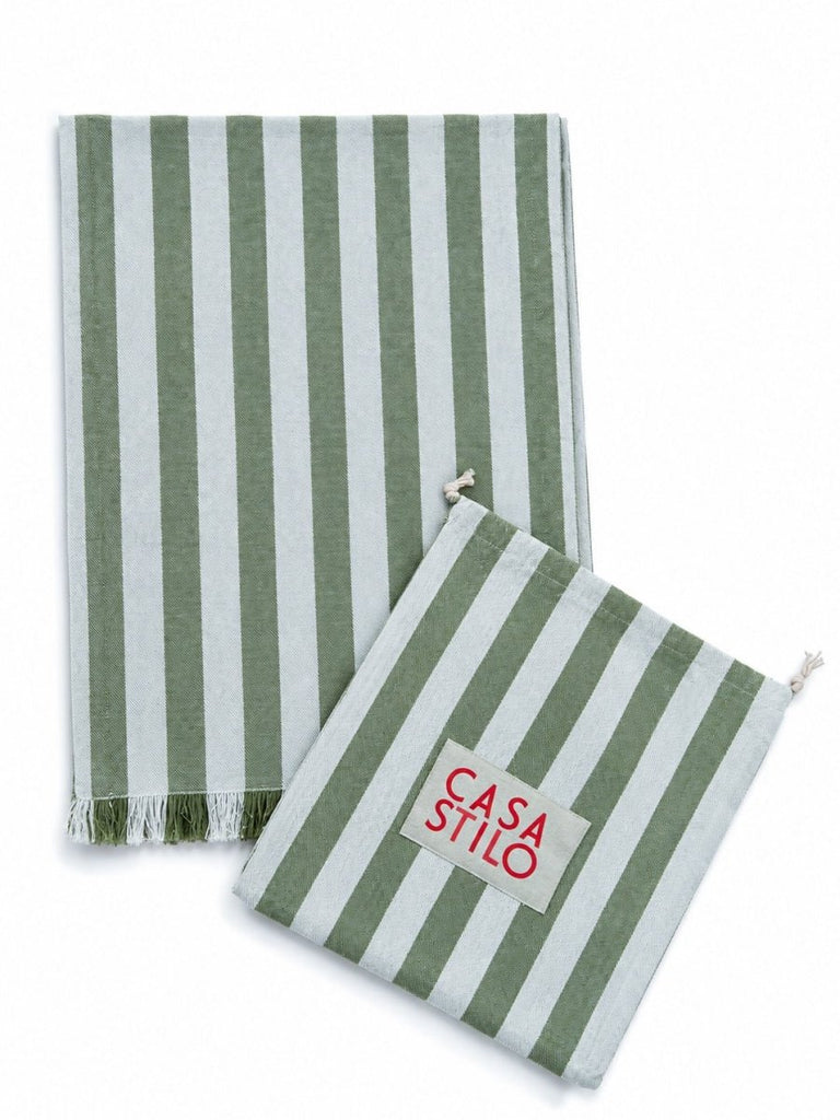 Lido Stripe Cotton Table Runner in Oliva - Liza Pruitt