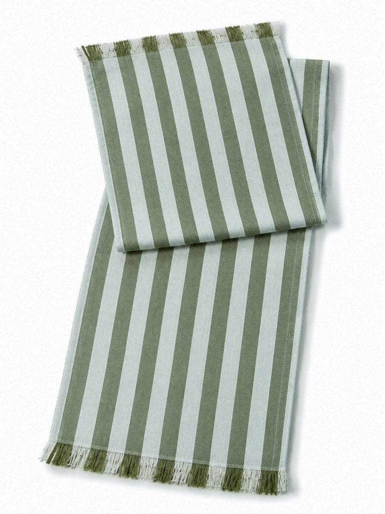 Lido Stripe Cotton Table Runner in Oliva - Liza Pruitt