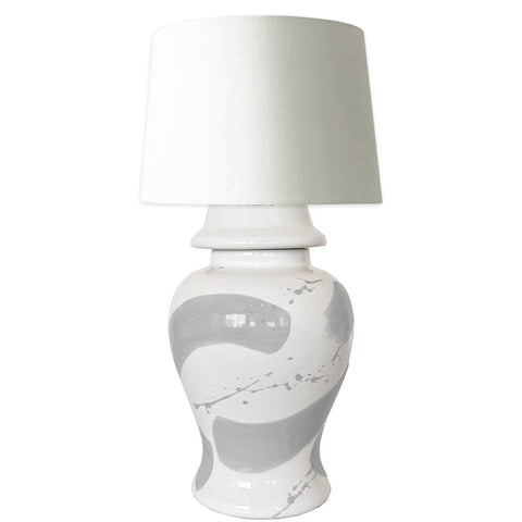 Light Gray Brushstroke Ginger Jar Lamp - Liza Pruitt