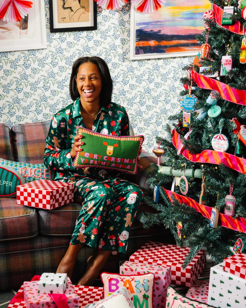 Merry Christmas Filthy Animal Needlepoint Pillow - Liza Pruitt