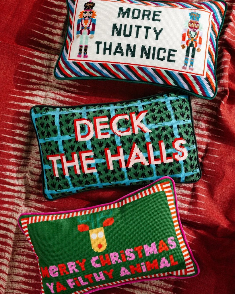 Merry Christmas Filthy Animal Needlepoint Pillow - Liza Pruitt