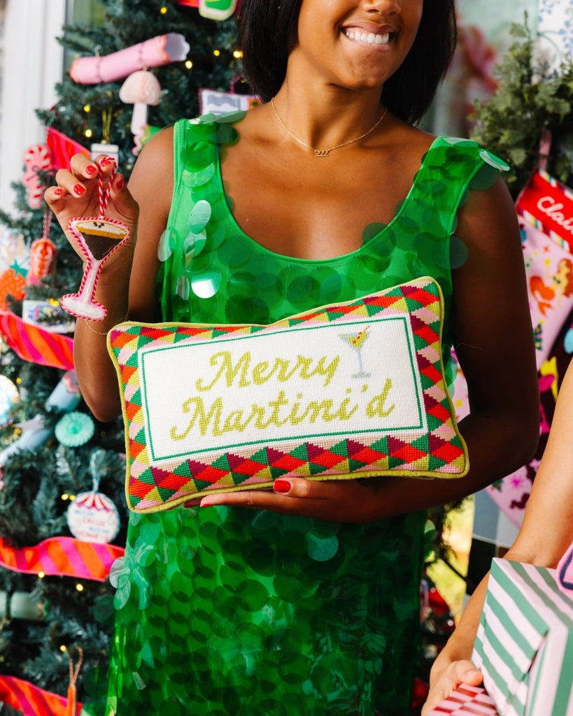 Merry Tini'd Needlepoint Pillow - Liza Pruitt