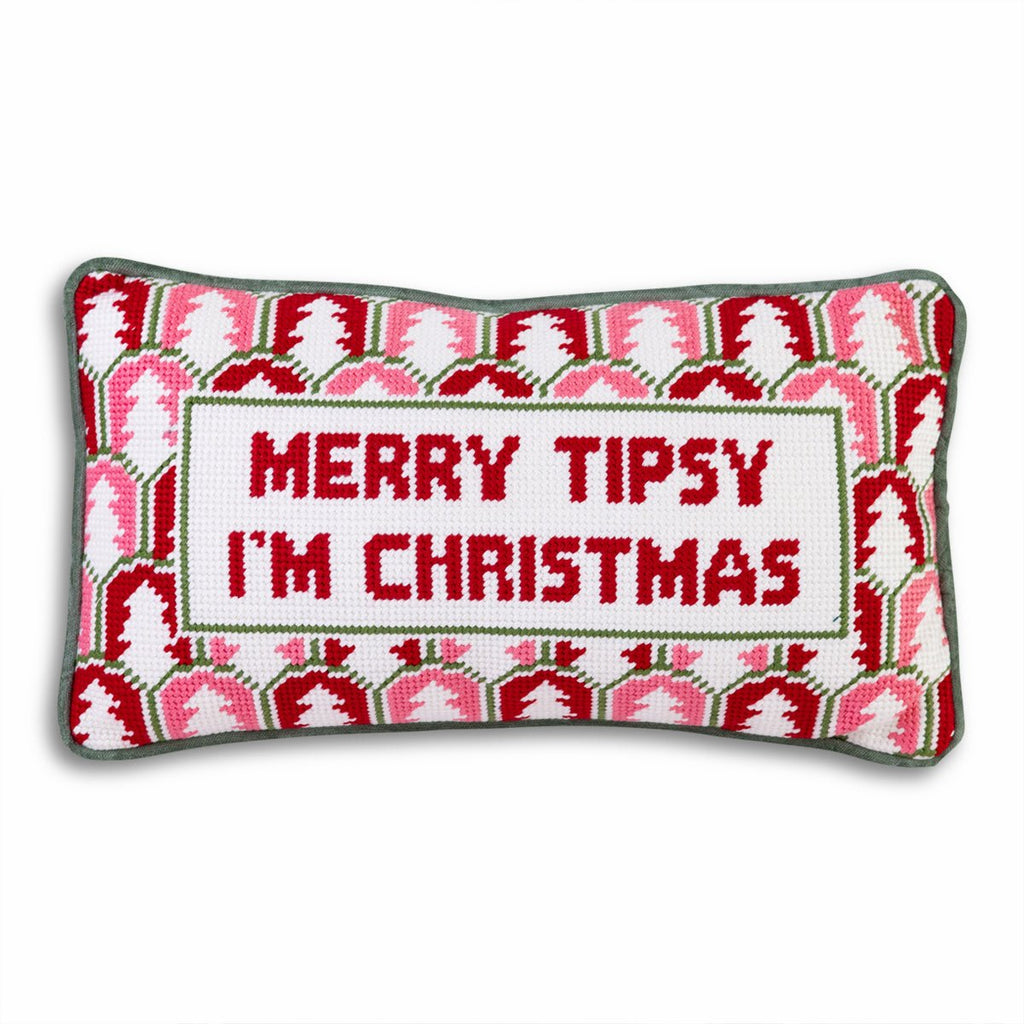 Merry Tipsy Needlepoint Pillow - Liza Pruitt