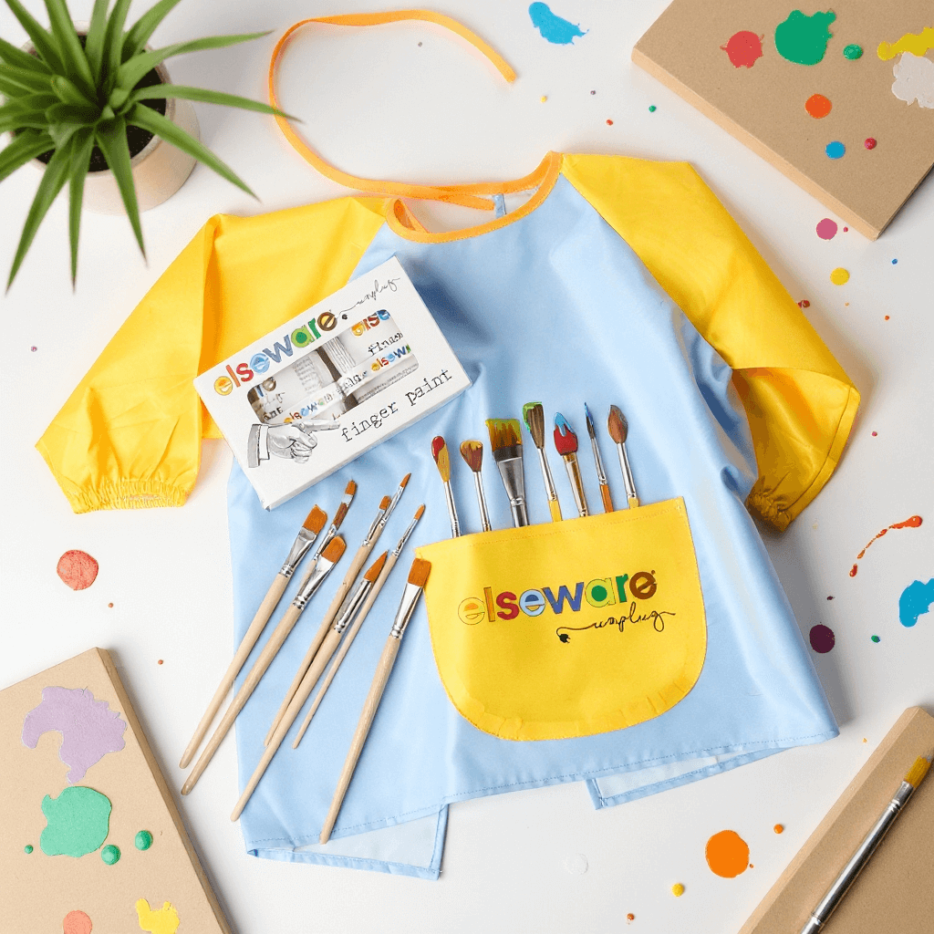 Mess - Free Kids Paint Bundle | All - Natural Finger Paint & Art Smock Set - Liza Pruitt