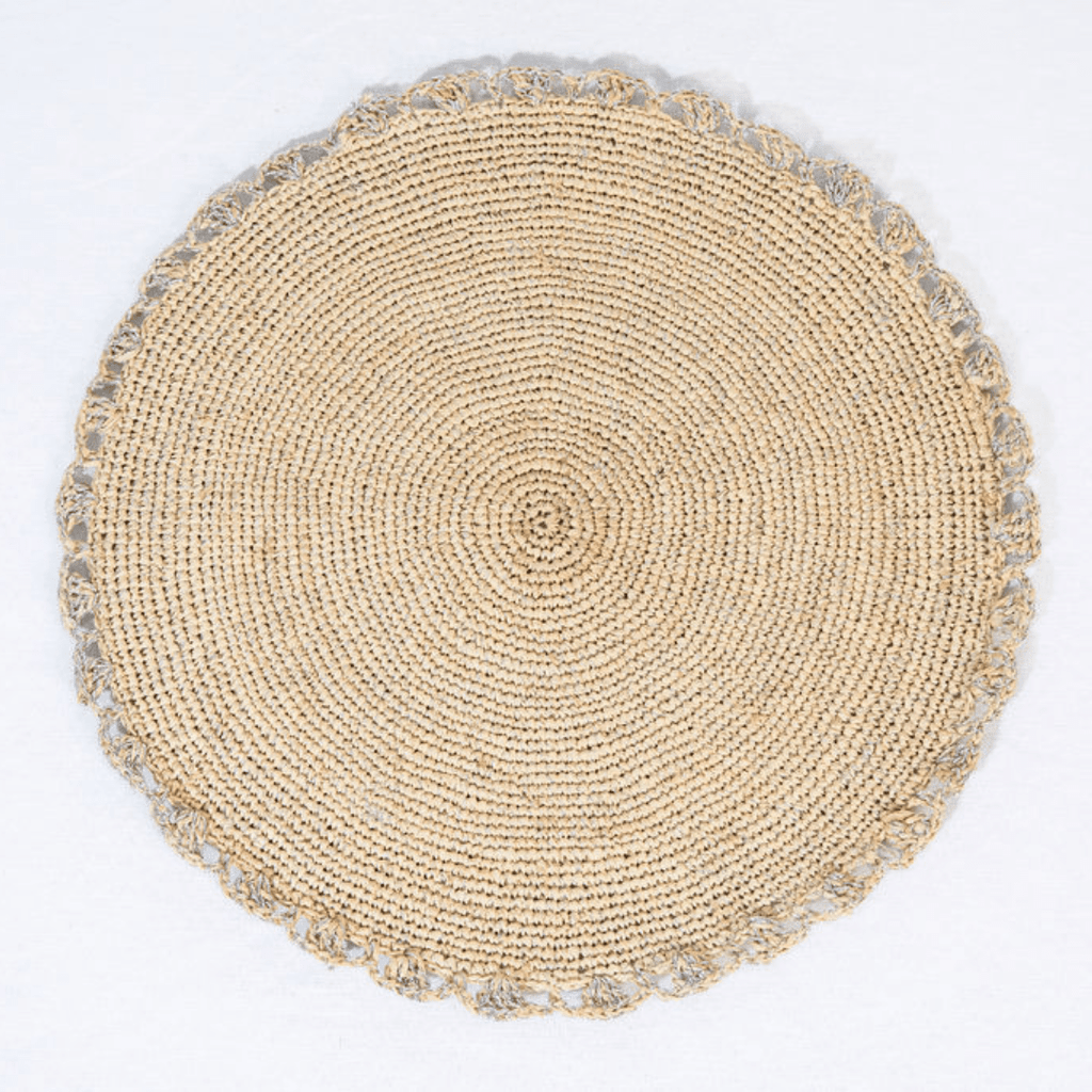 Metallic Aura placemat, Woven raffia tabletop - Liza Pruitt